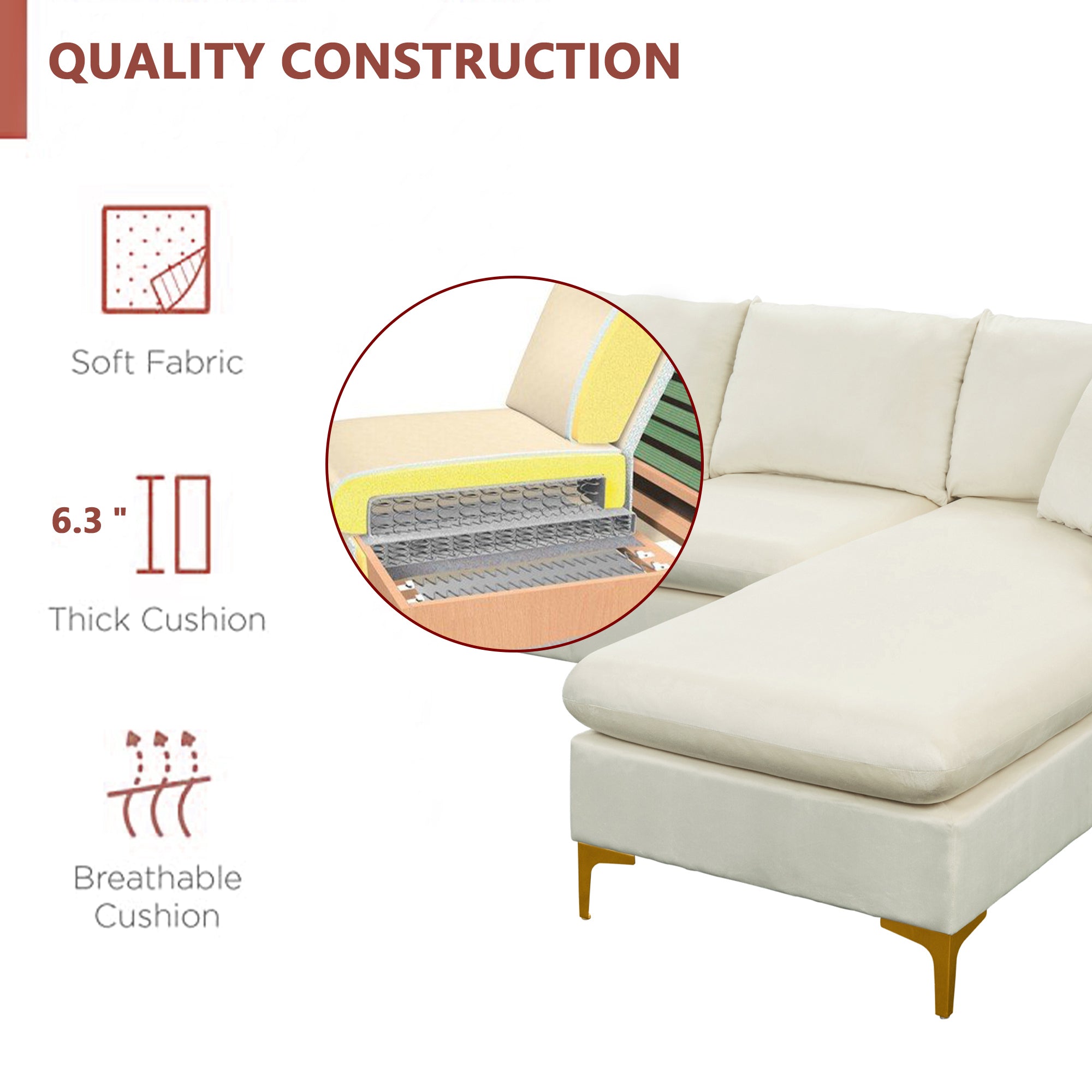 Velvet L Shaped Sectional Sofa Bed Couches Chaise Ottoman Pillows