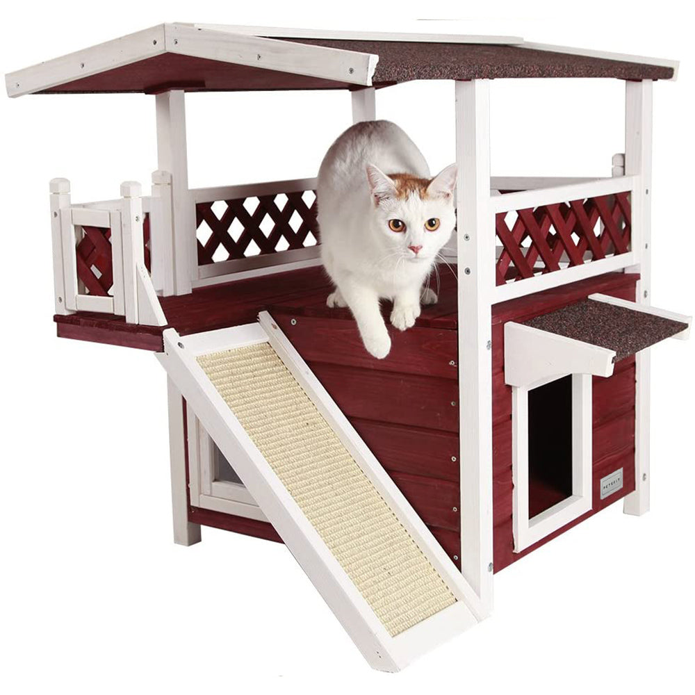 Cat House for Outdoor Weatherproof with Scratching Pad and Escape Door