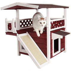 Cat House for Outdoor Weatherproof with Scratching Pad and Escape Door