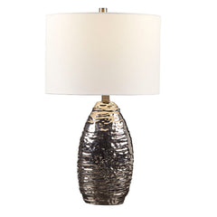 Oval Textured Ceramic Table Lamp - Silver