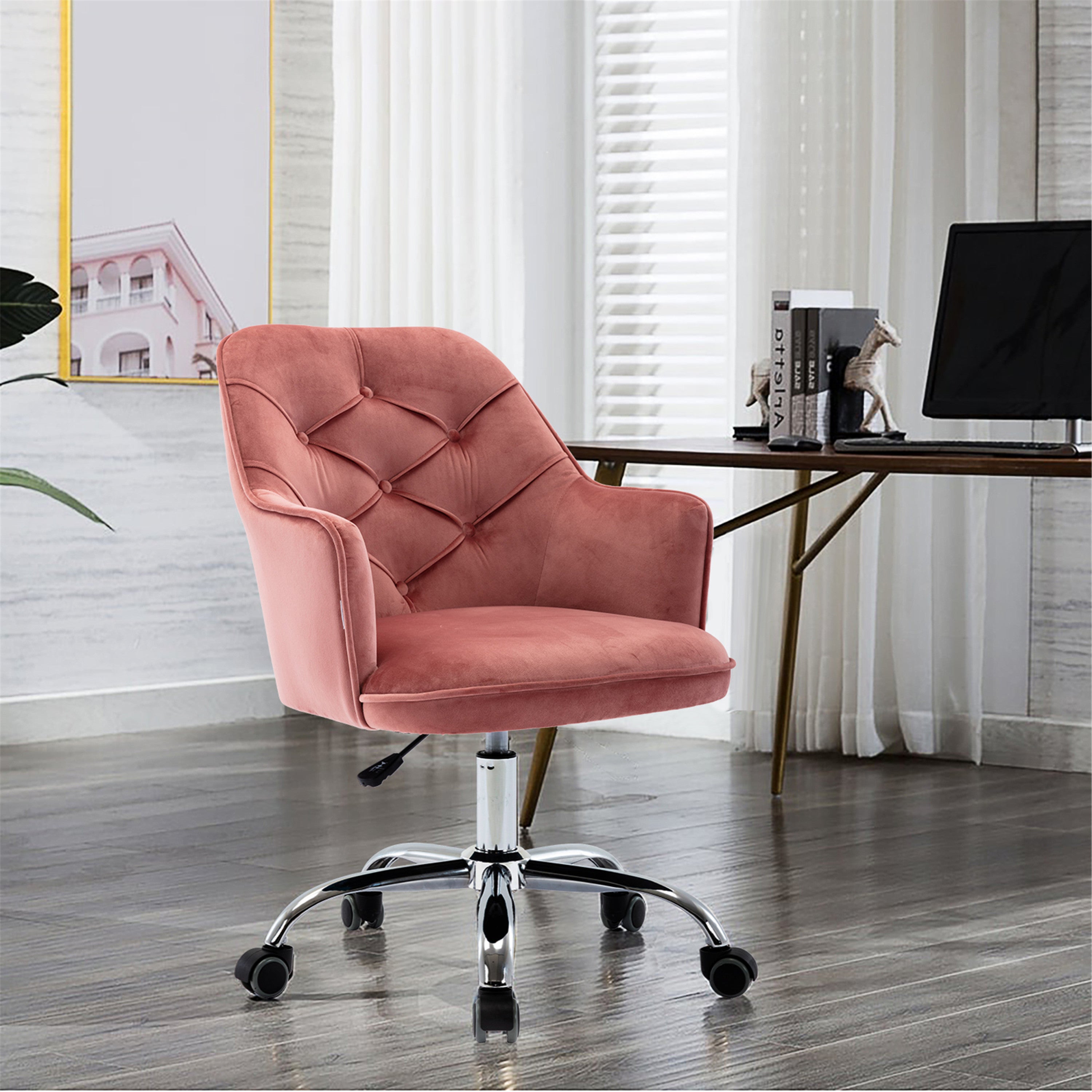 Modern Velvet Swivel Shell Chair  - Pink Red