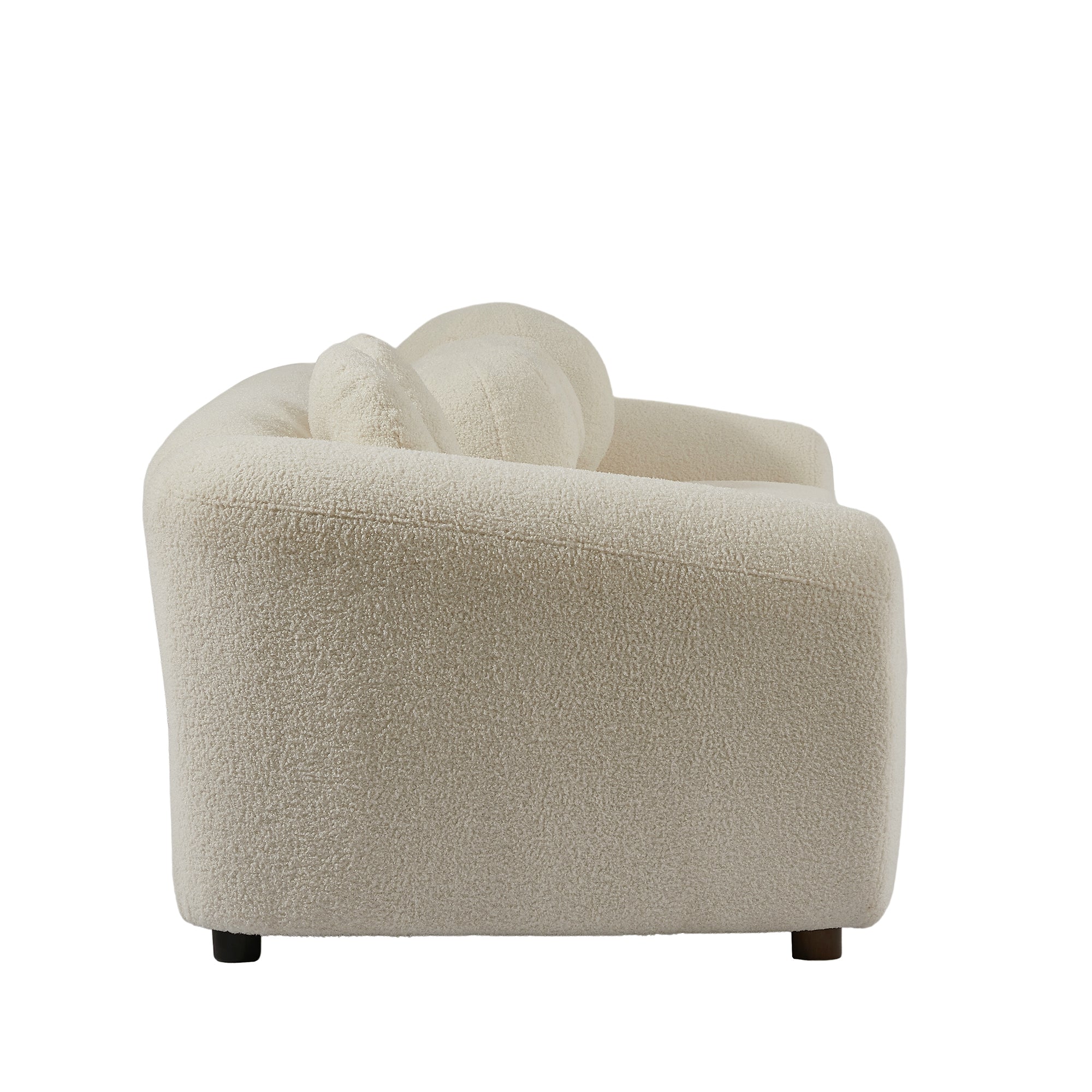 87.7" Modern Curved Sofa, Back Upholstered Couch with 5 Decorative Throw Pillows - Teddy Beige