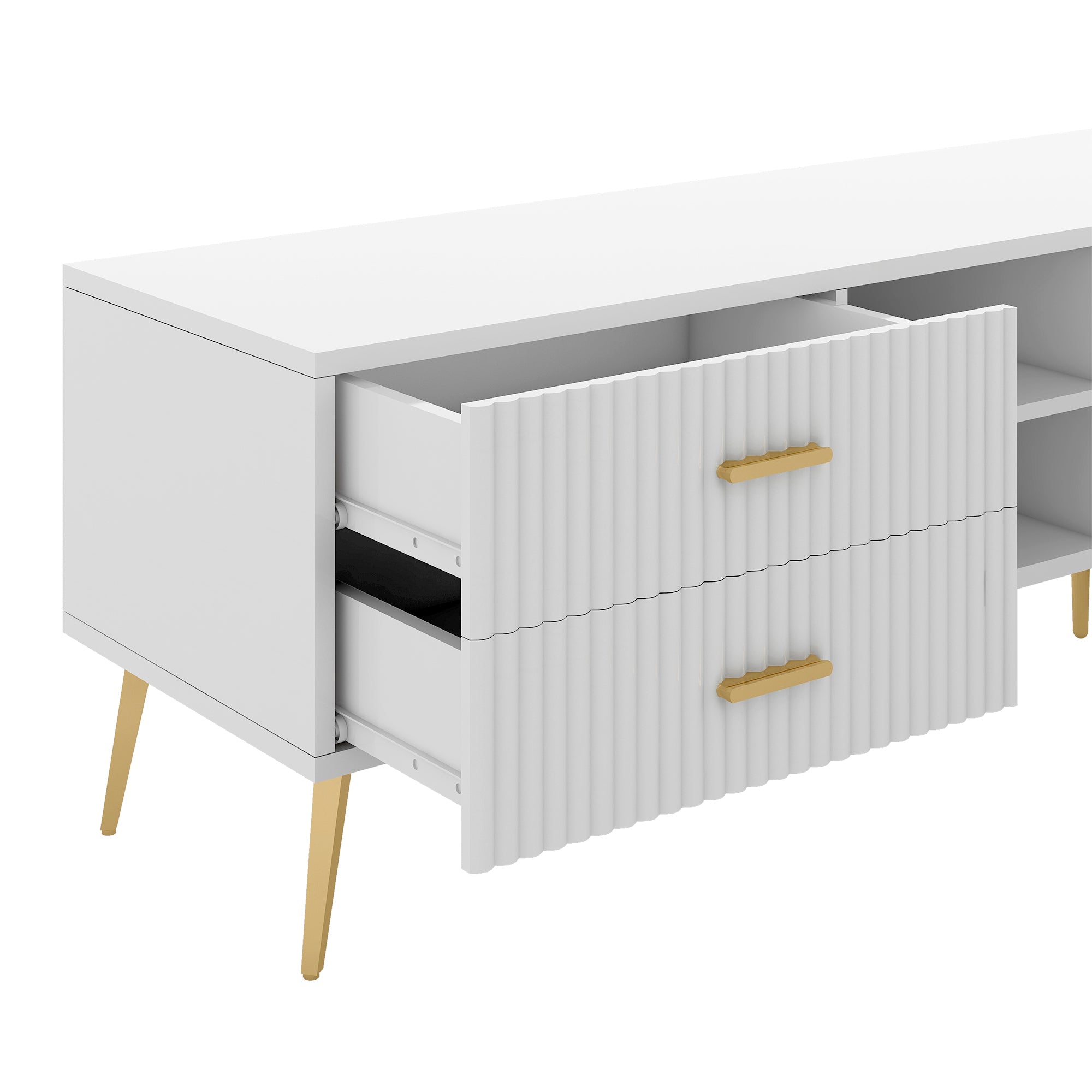 Modern TV Stand with 5 Champagne legs for TVS up to 77" - White