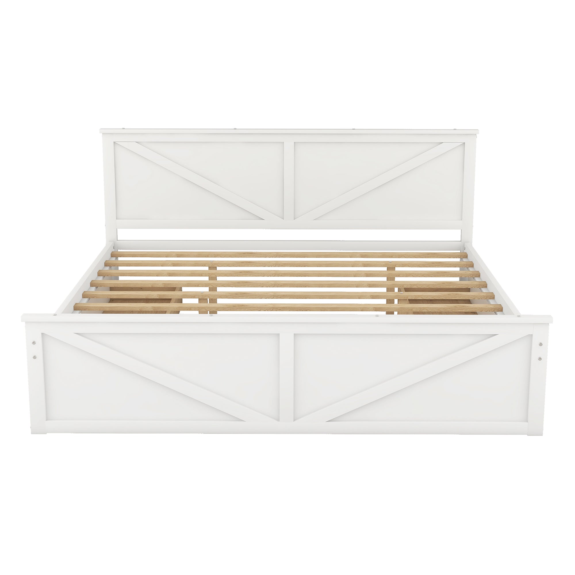 King Size Wooden Platform Bed with Four Storage Drawers and Support Legs - White