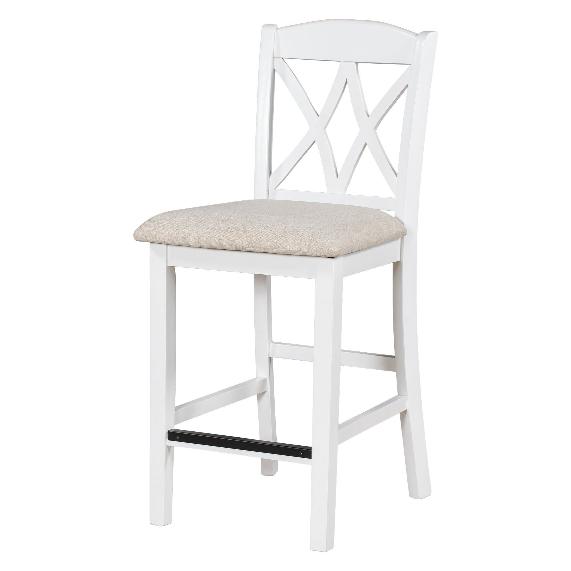 Counter Height Wood Upholstered Dining Chairs with Cross Backs (Set of 4) - White+Beige