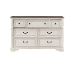 French Style Dresser - Gray Fabric & Antique White Finish