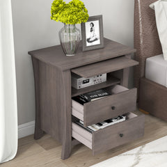Multifunctional Storage Nightstand with 2 Drawers and an open cabinet - Grey
