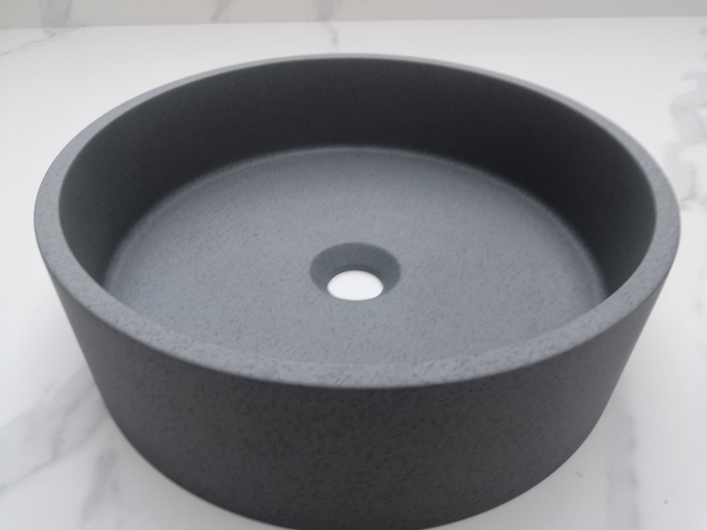 Round Concrete Vessel Bathroom Sink without Faucet and Drain - Cement Grey