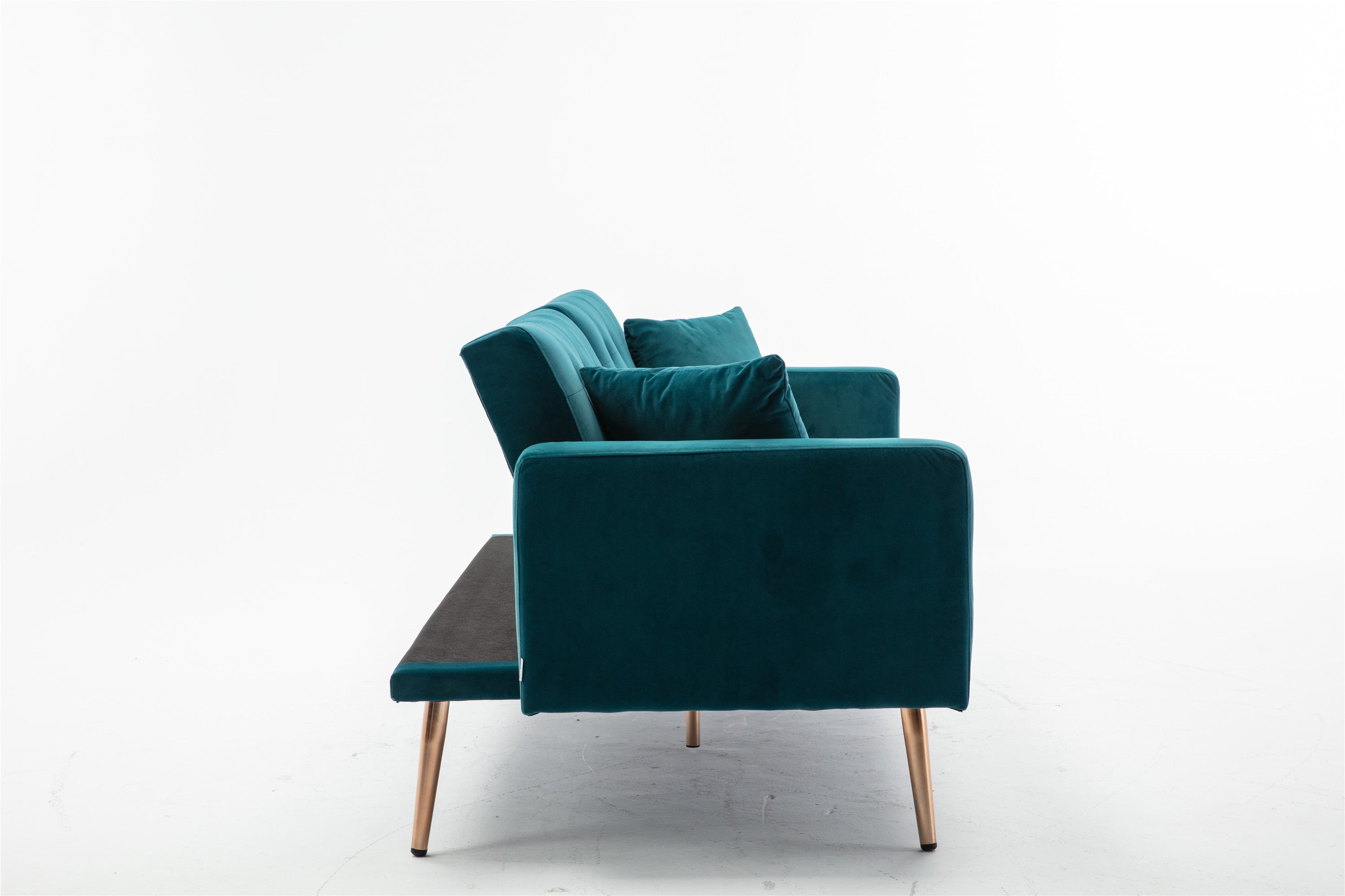 Loveseat Sofa with Rose Gold Metal Feet and Teal Velvet
