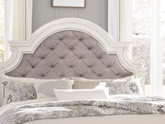 King Size Bed Button-Tufted Upholstered Headboard - Antique White Finish