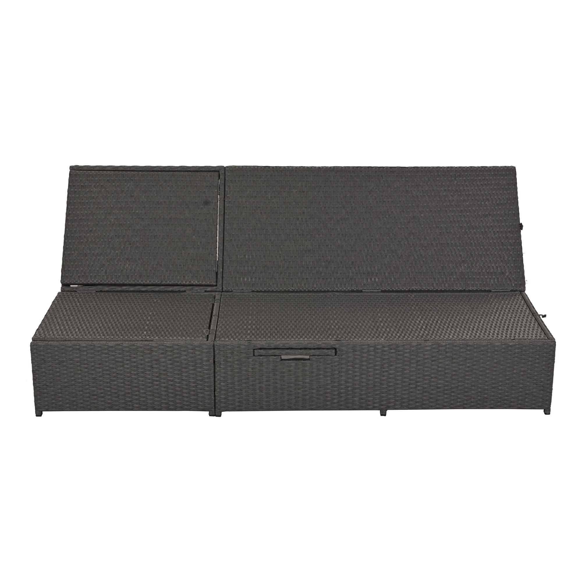 Outdoor Double Sun bed, Wicker Rattan Patio Reclining Chairs with Adjustable Backrest and Seat, Conversational Set for 2 Person - Gray
