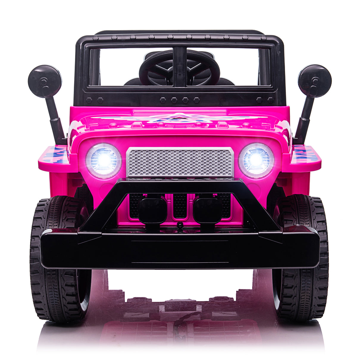 12V Kids Ride On Truck Car, Power Wheels with LED Lights Horn Openable Doors, Electric Vehicle Toy for 3-6 Ages - Pink