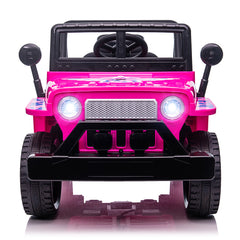 12V Kids Ride On Truck Car, Power Wheels with LED Lights Horn Openable Doors, Electric Vehicle Toy for 3-6 Ages - Pink