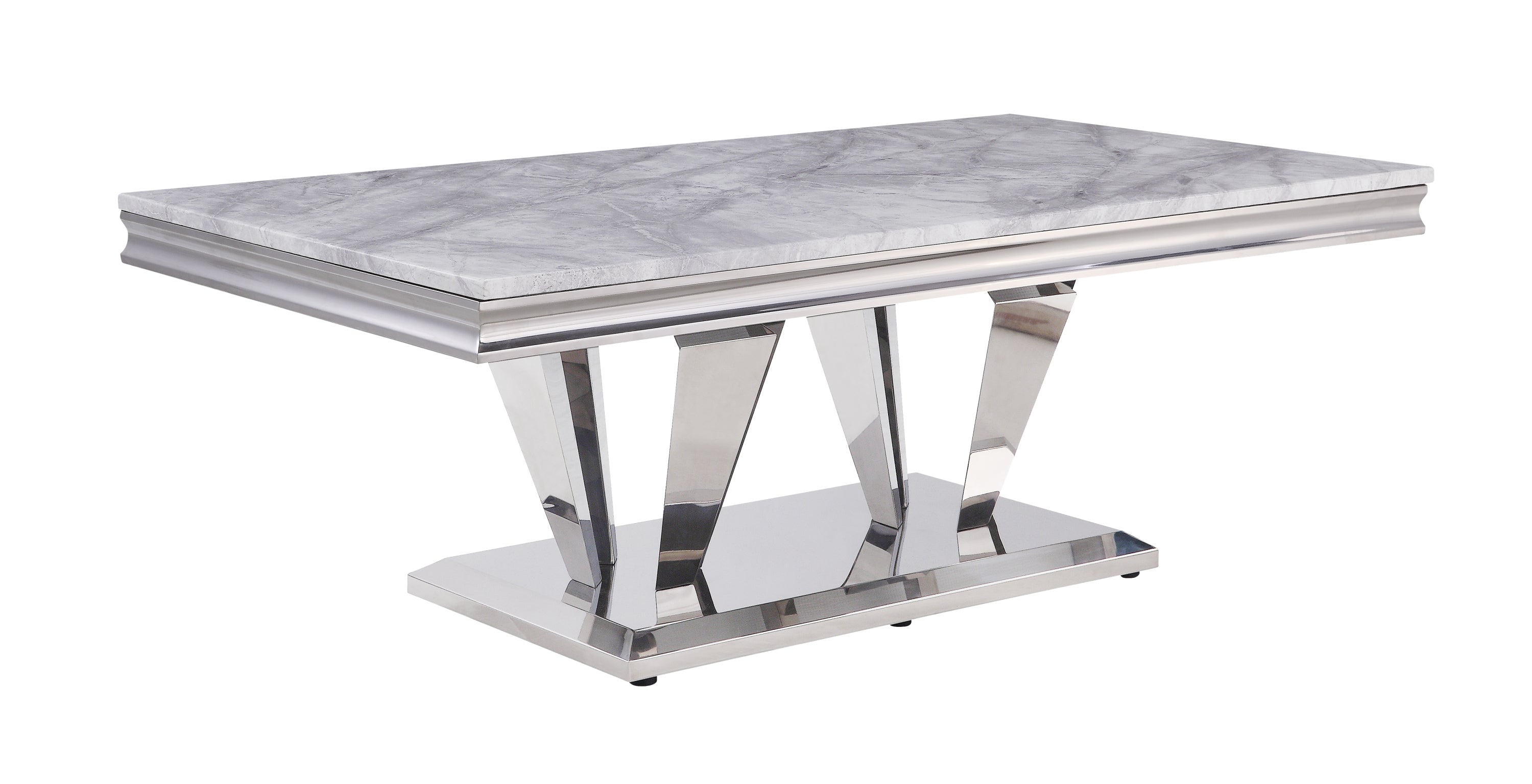 Satinka Coffee Table, Light Gray Printed Faux Marble & Mirrored Silver Finish