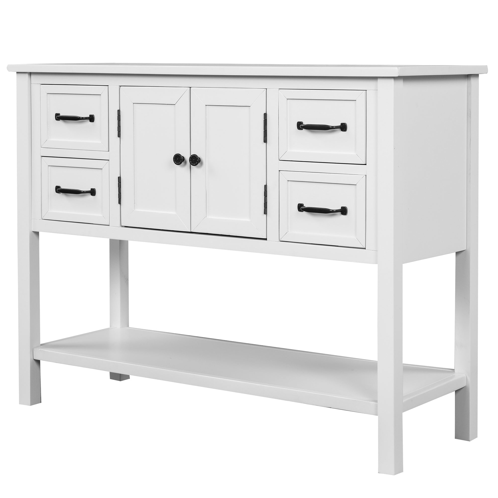 Modern Console Table with 4 Drawers, 1 Cabinet and 1 Shelf