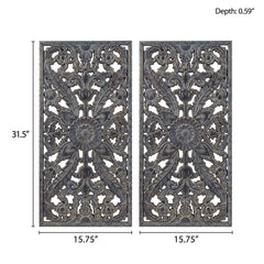 Botanical Panel Distressed Carved Wood 2-piece Wall Decor Set - Antique Blue