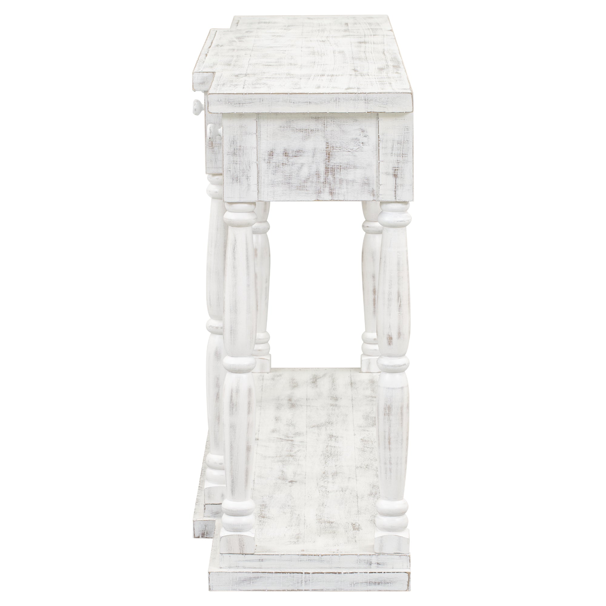 Retro Console Table for Hallway with 4 Front Facing Storage Drawers and 1 Shelf - Antique White