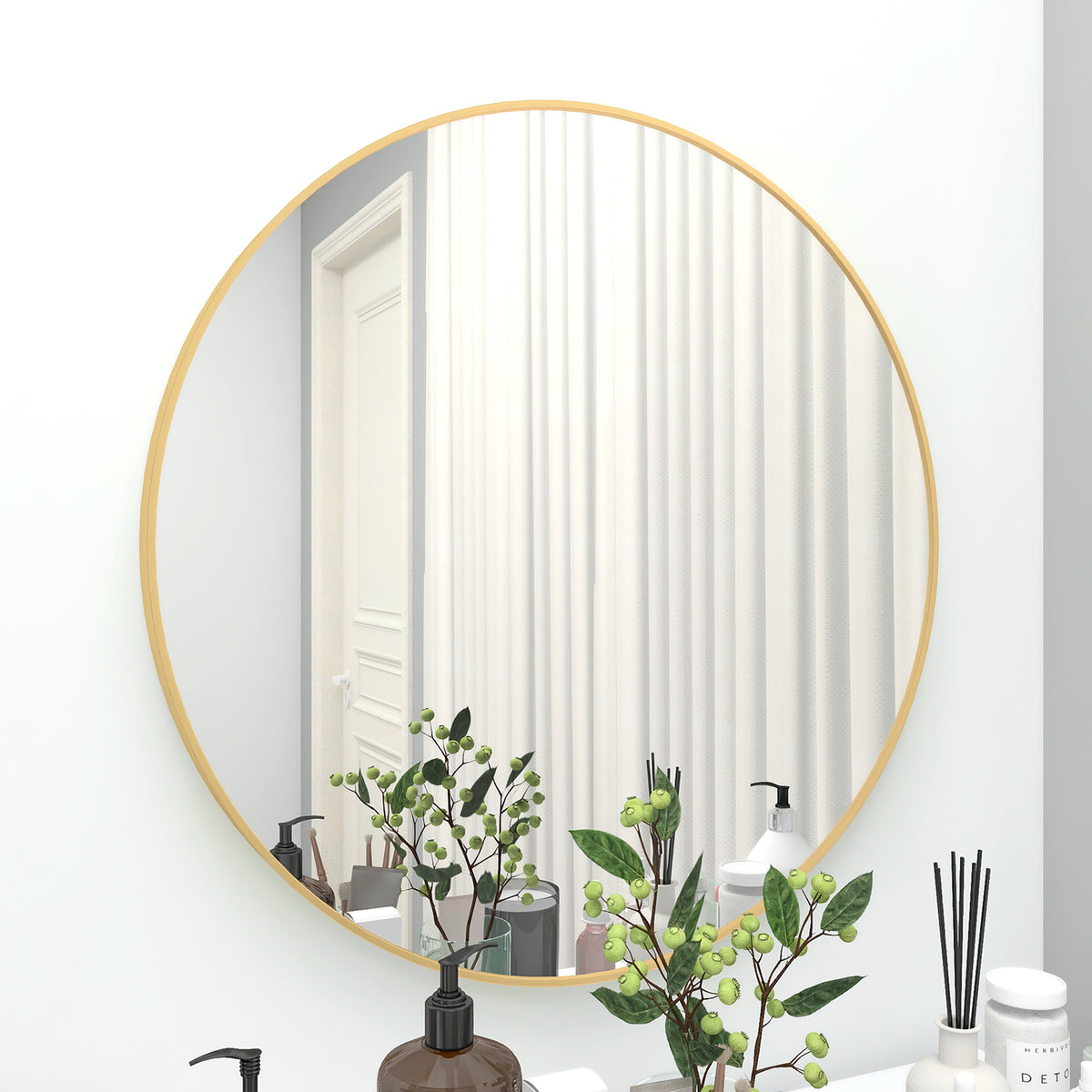MAICOSY 27.5" Large Gold Round Wall Mounted Mirror Vanity Bedroom Bathroom Decor