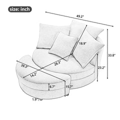 Modern 360° Swivel Accent Barrel Chair with Storage Ottoman & 4 Pillows - Linen Creamy White
