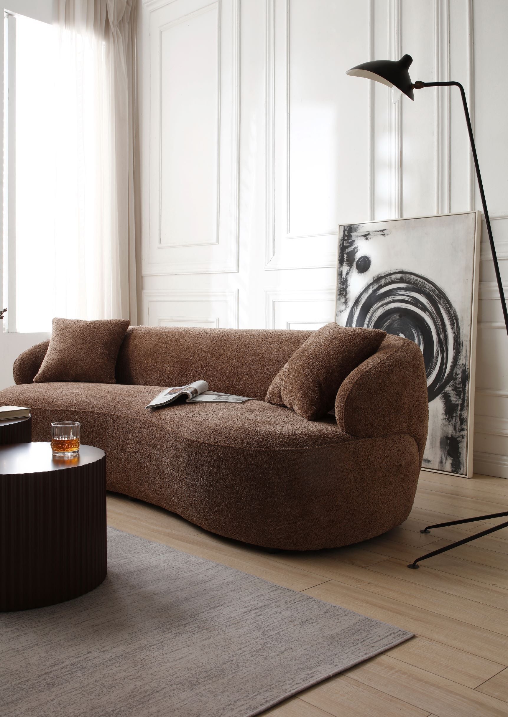 3 Seat Cloud Couch Boucle Sofa for Living Room, Bedroom, Office - Brown