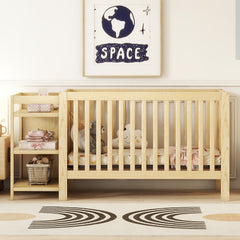 Convertible Crib/Full Size Bed with Changing Table - Natural