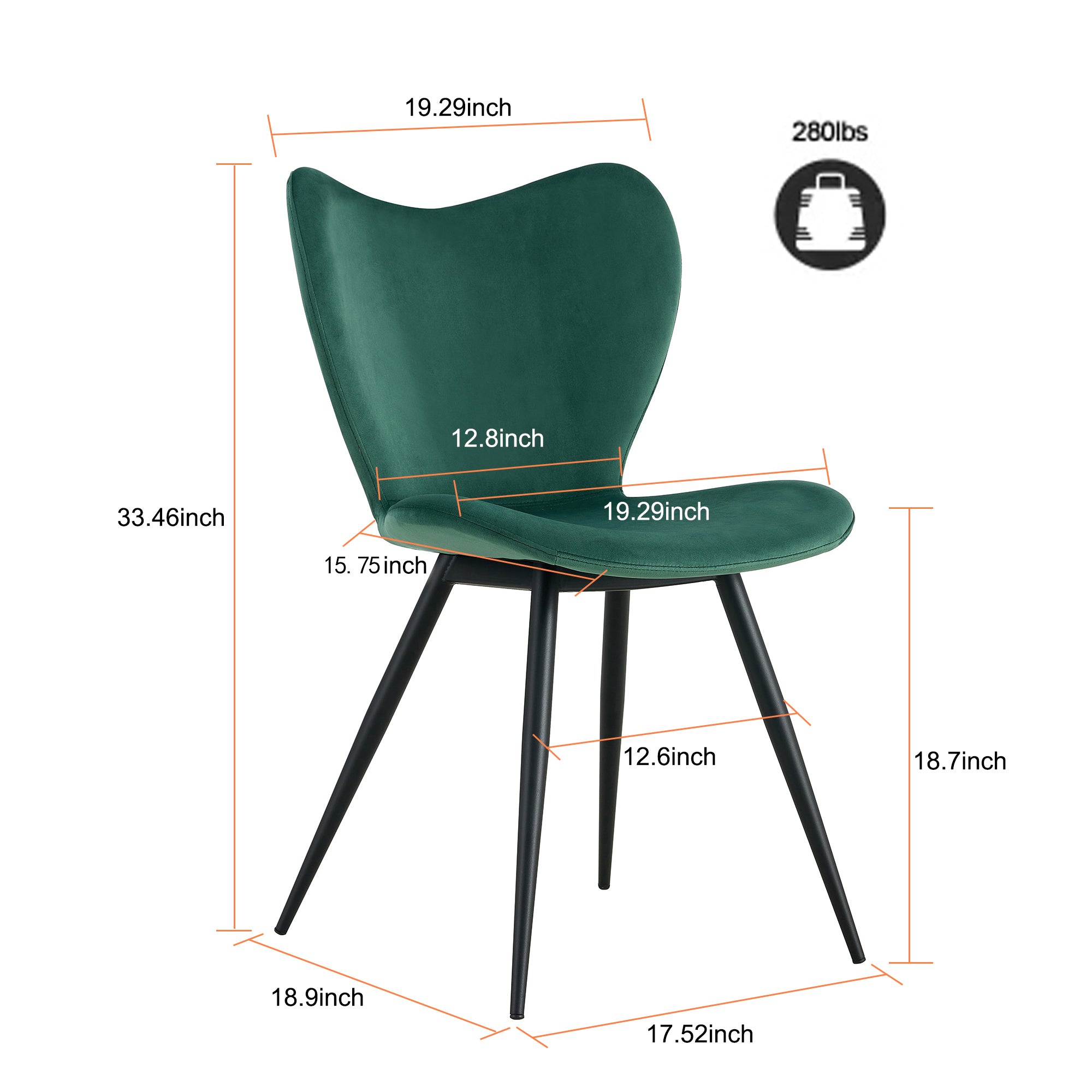 Modern Velvet Dining Chairs with Metal Legs (Set of 2) - Green