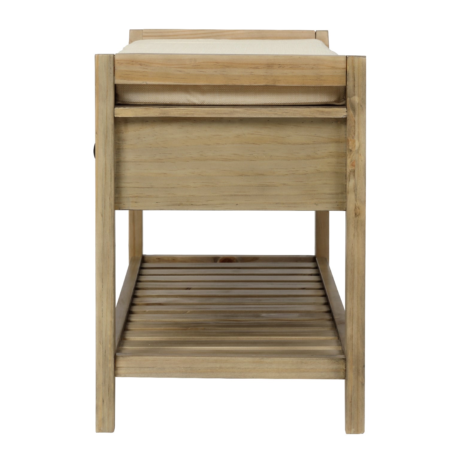 Shoe Rack with Cushioned Seat and Drawers, Multipurpose Entryway Storage Bench - Gray Wash