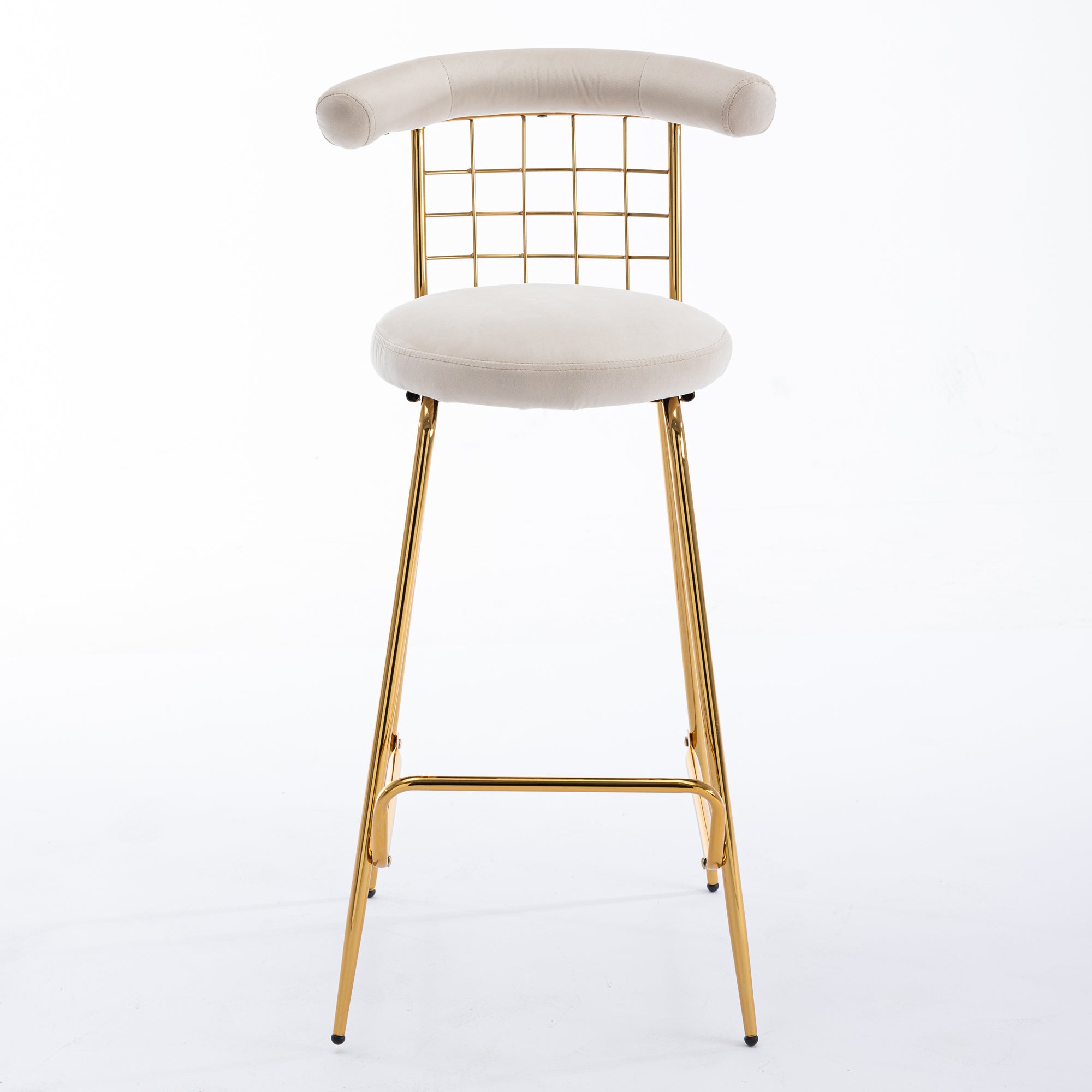 Luxury Velvet High Bar Stool with Metal Legs and Soft Back with Metal Legs (Set of 2) -Beige