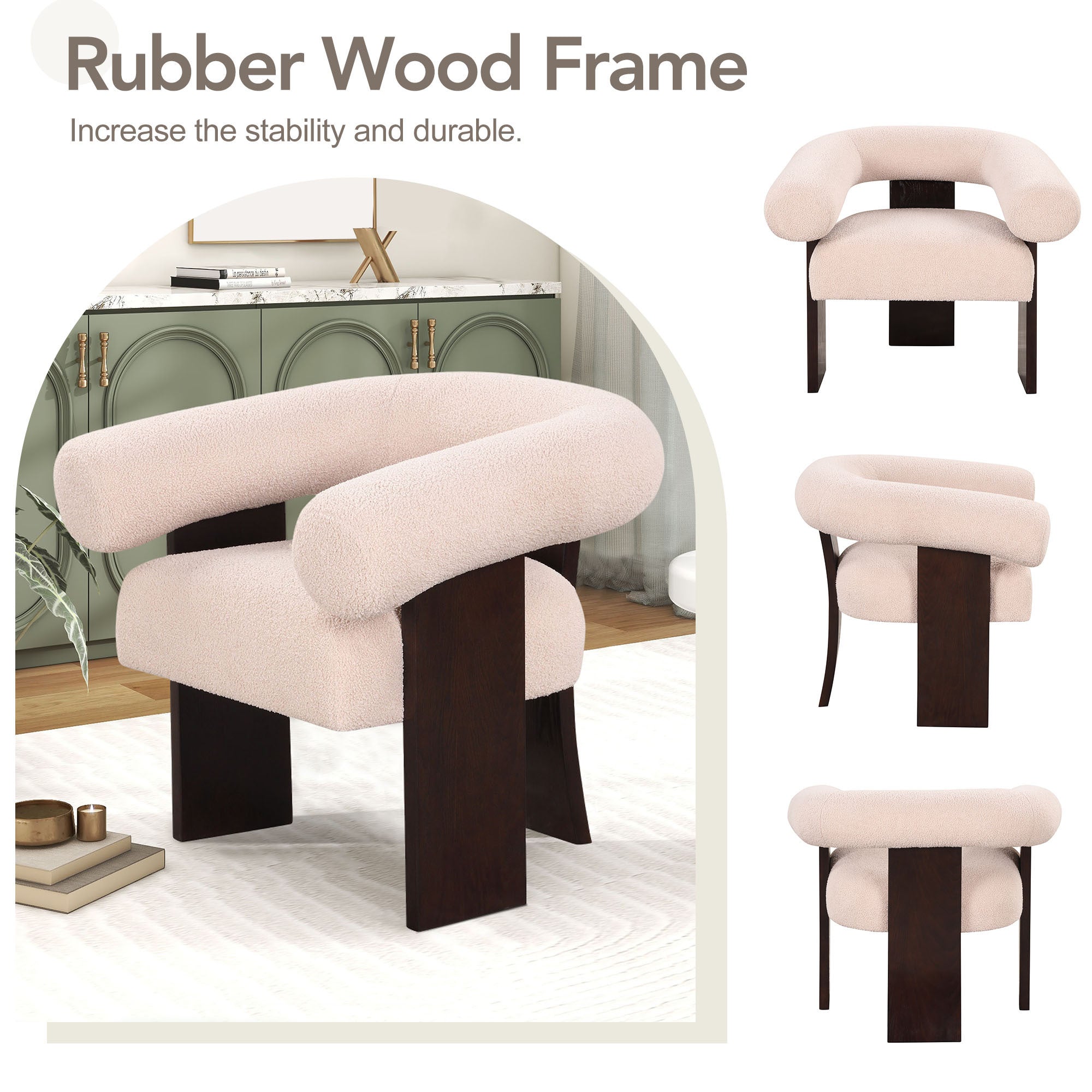 The Curved Wishbone Frame Accent Chair Teddy Velvet - Beige