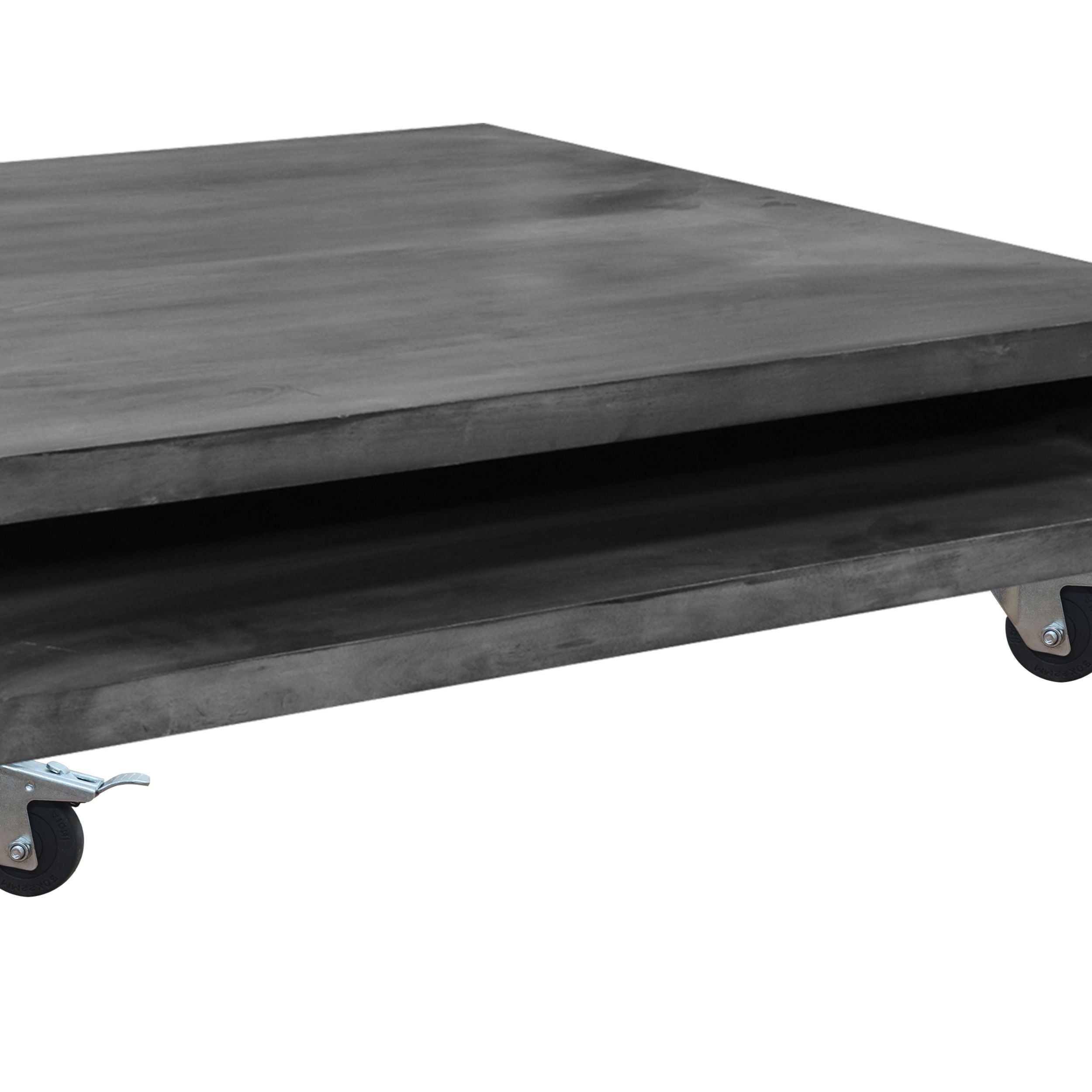 Square Mango Wood Coffee Table with Casters and Open Storage - Grey