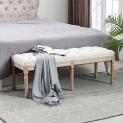 French Bench Upholstered with Ruberwood Legs for Bedroom/Entry/Hallway - Beige