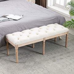 French Bench Upholstered with Ruberwood Legs for Bedroom/Entry/Hallway - Beige