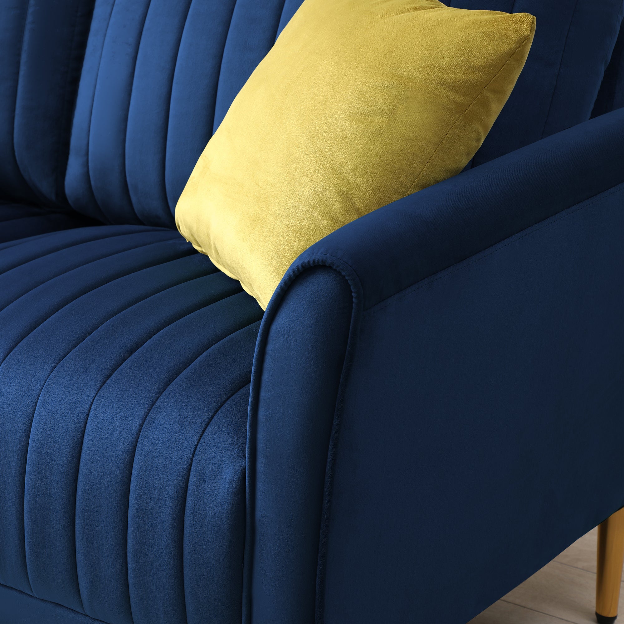 Velvet Accent Chair with Gold Legs - Navy Blue with 1 Throw Pillow
