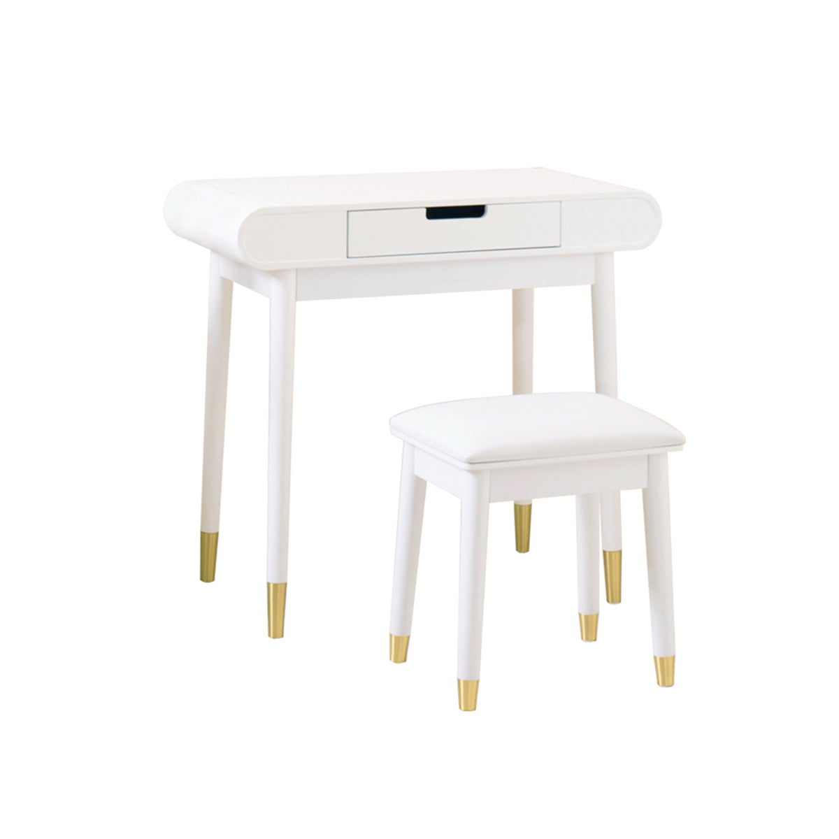 White Desk or Makeup Vanity Set with Stool, High Gloss Finish Dressing Table with Solid Stool (without Mirror)