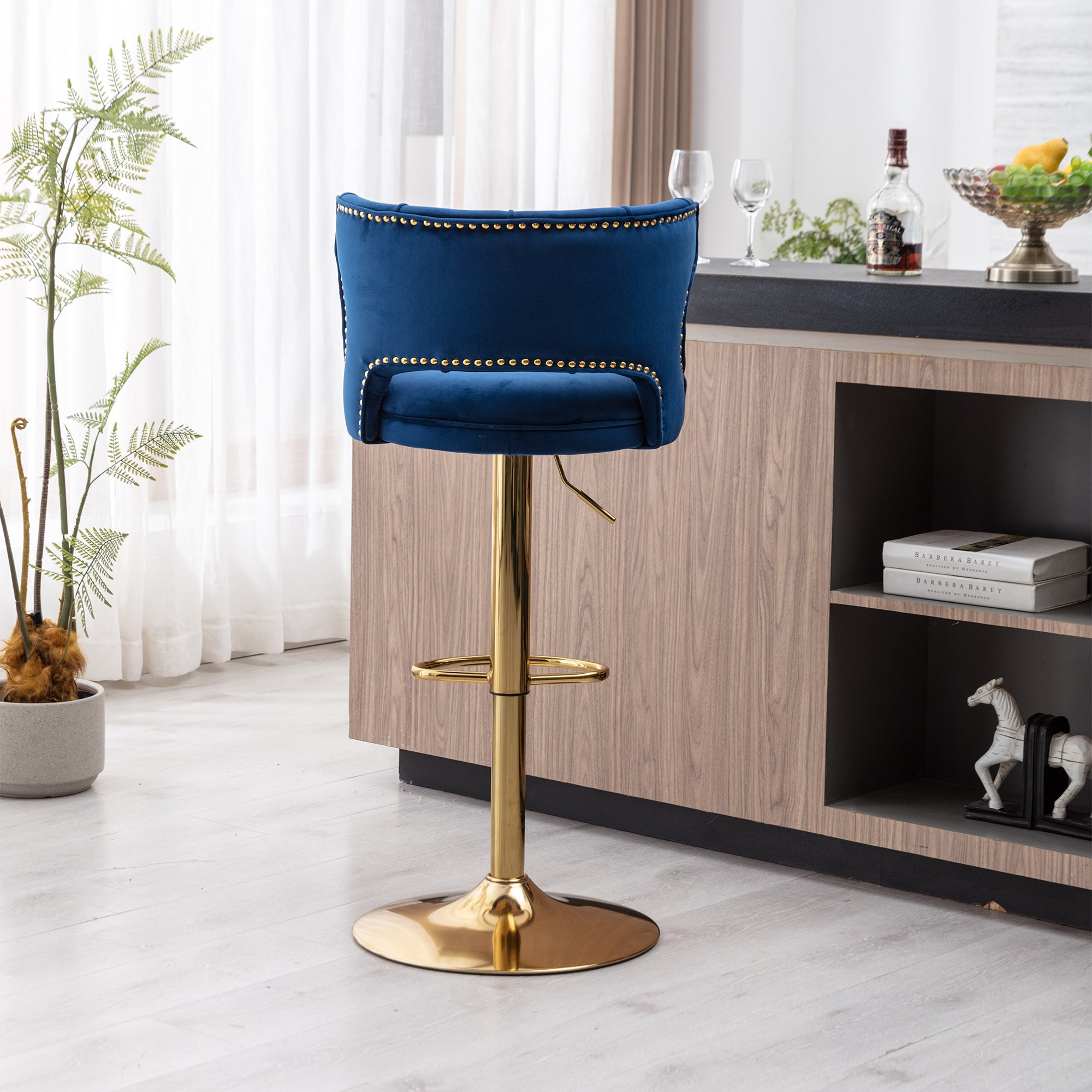 Bar Stools With Back and Footrest Counter Height Dining Chairs (Set of 2) - Velvet Blue