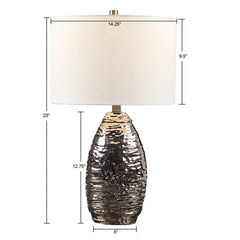 Oval Textured Ceramic Table Lamp - Silver