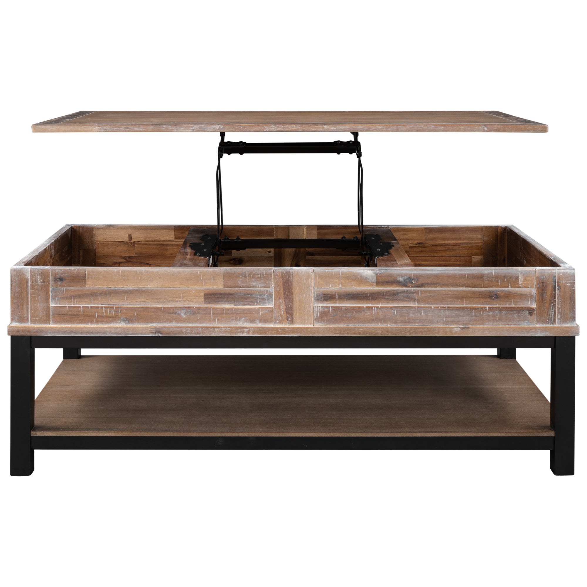 Lift Top Coffee Table with Inner Storage Space and Shelf - Brown Pine