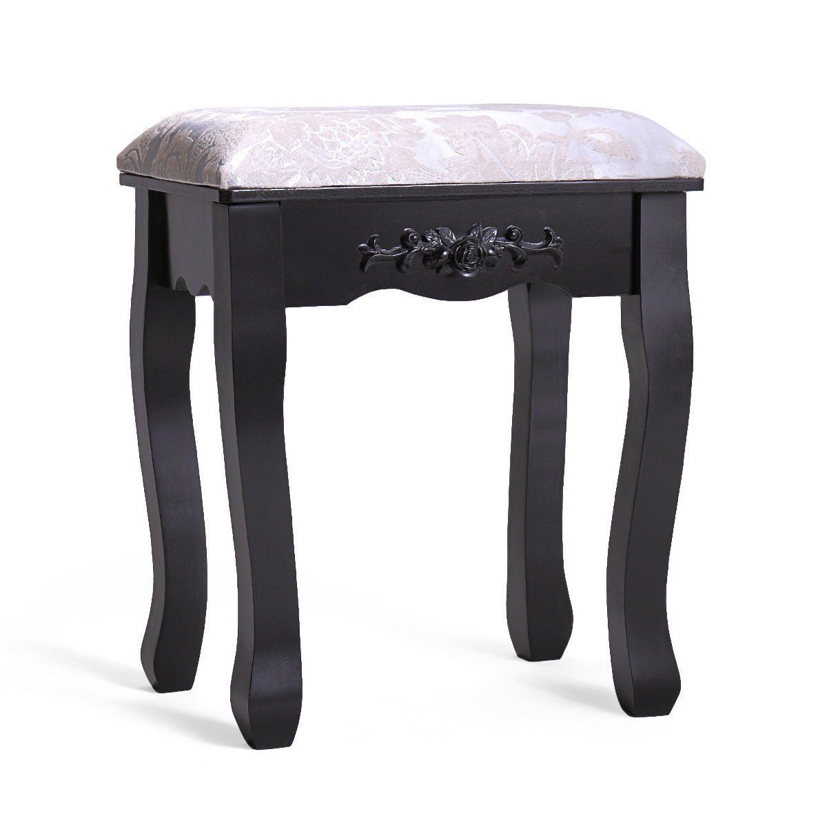 Makeup Vanity Table Dressing Table with 360-degree-rotating Mirror and 4 Drawers, Thick Padded Stool - Black