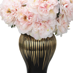 12"H Black with Gold Design Ceramic Decorative Ginger Jar Vase