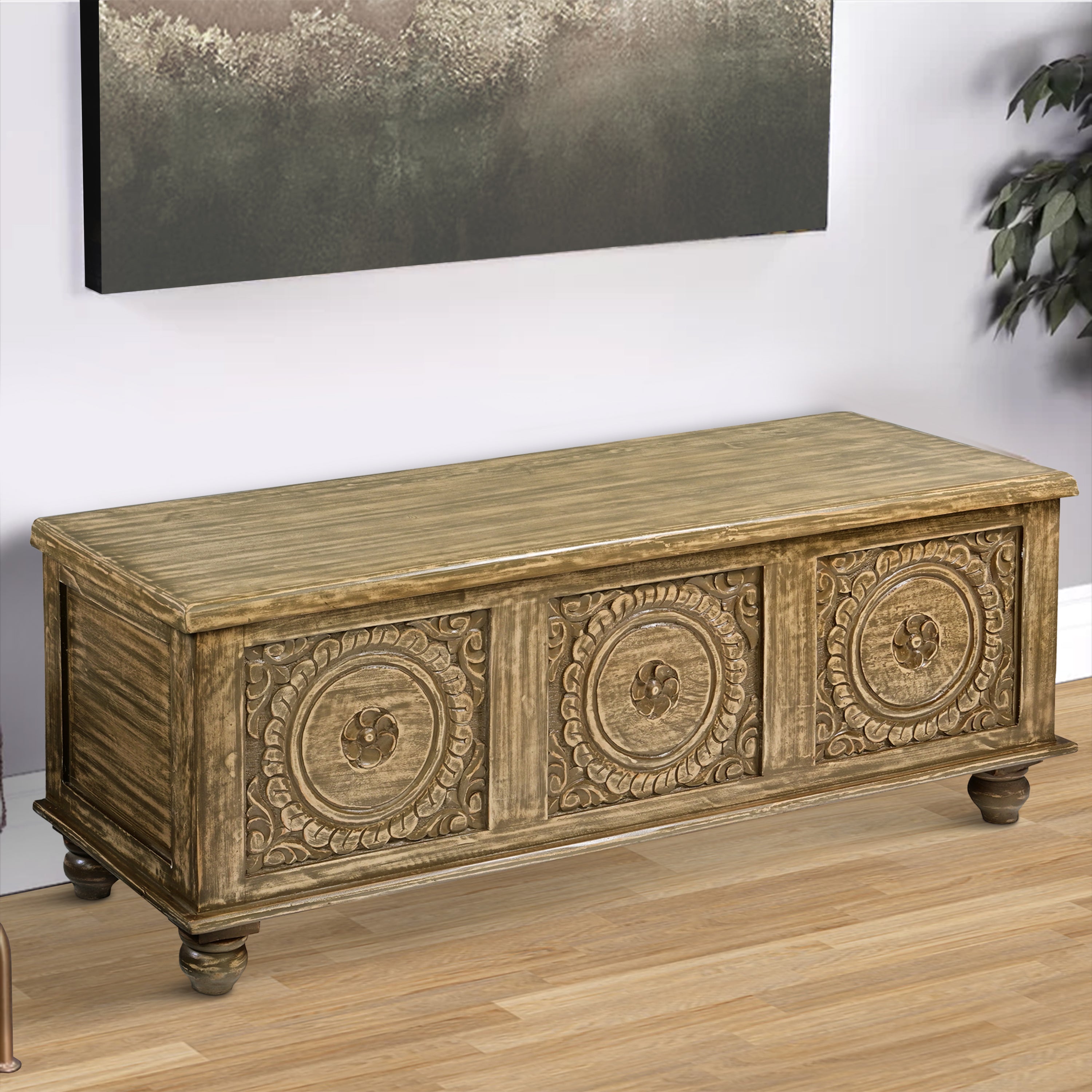MAICOSY 47" Handcrafted Acacia Wood Chest Lift Storage Wooden Trunk Cedar Box
