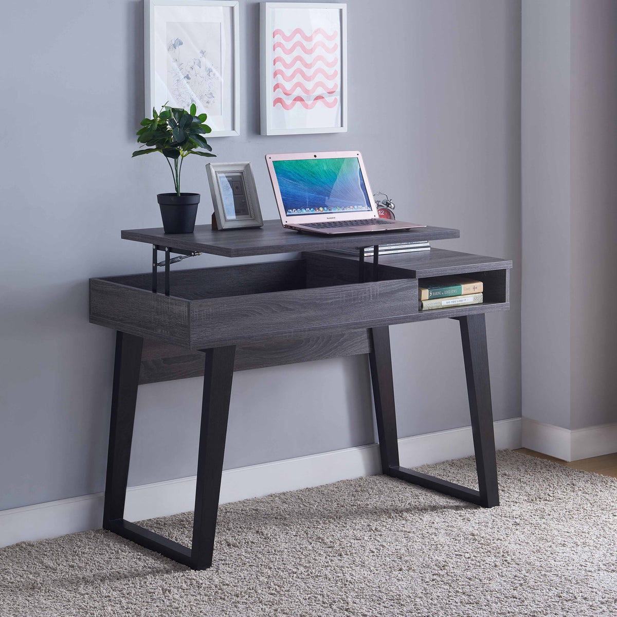 Home Office with 1 Drawer Desk Distressed Grey & Black