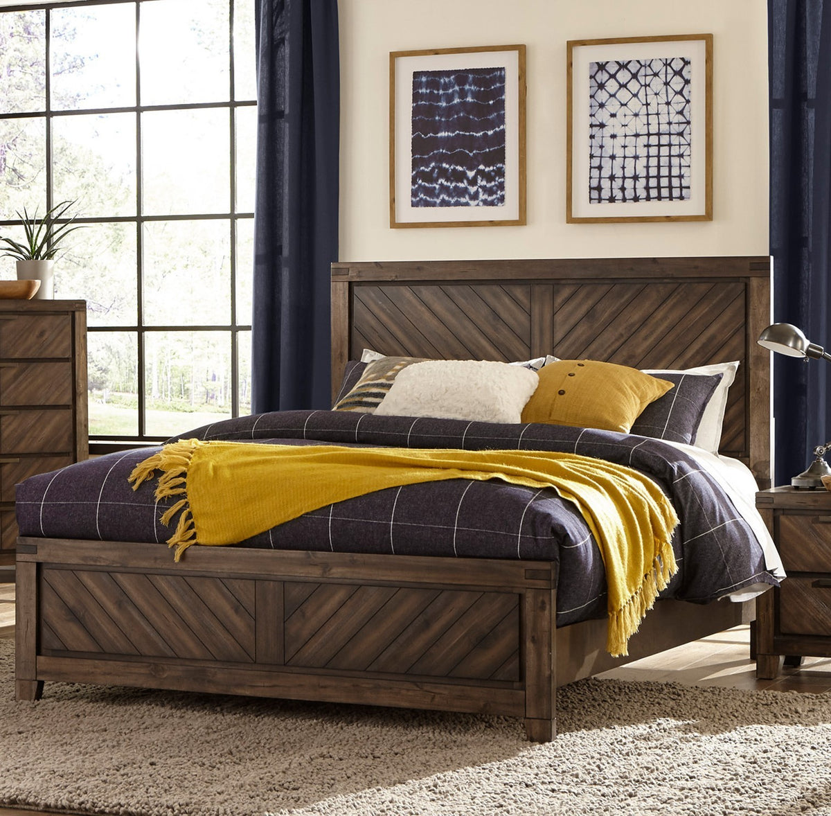 Modern-Rustic Design 1pc Eastern King Size Bed - Distressed Espresso Finish