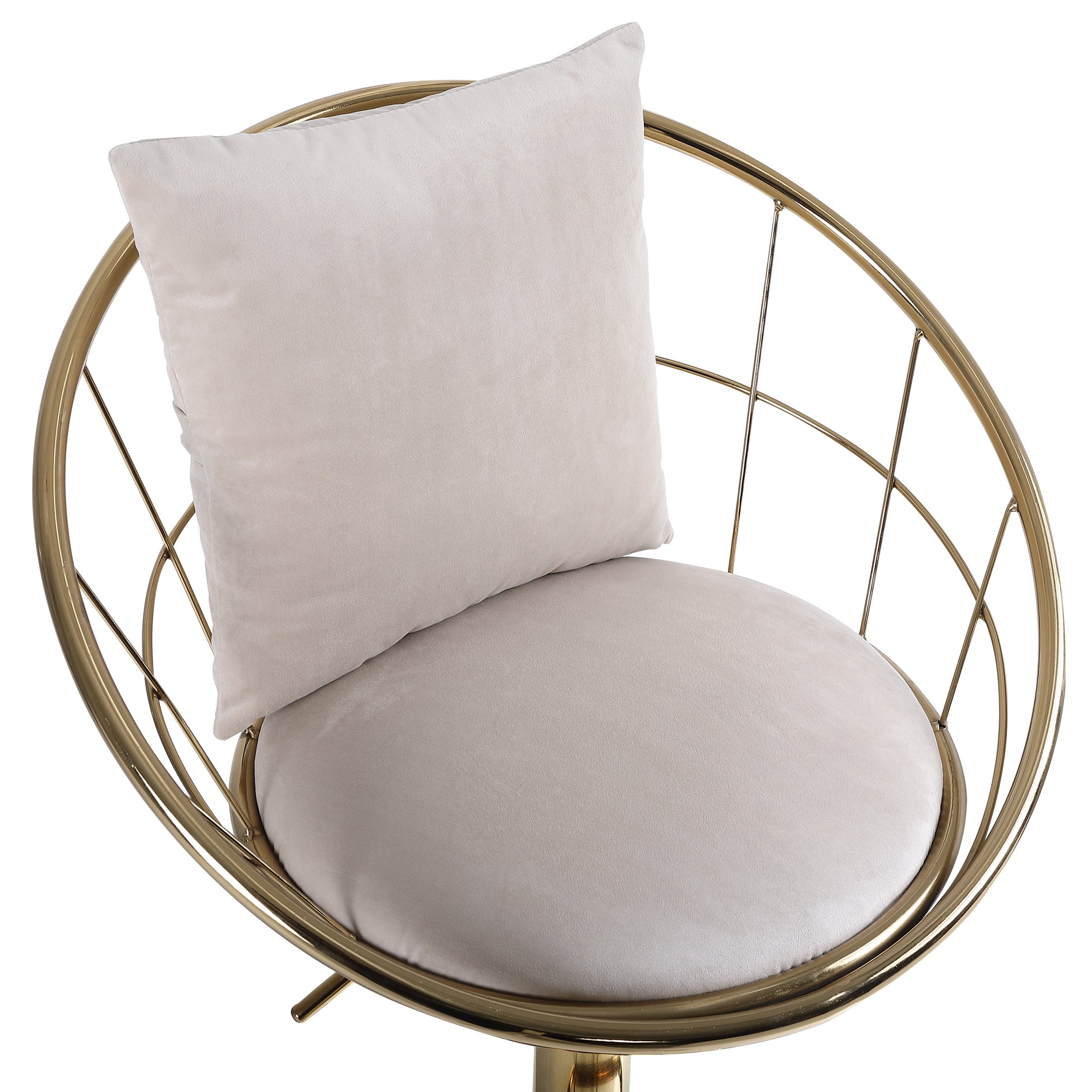 Bar Chair Pure Gold Plated Adjustable Height (Set of 2) - Off-White Velvet