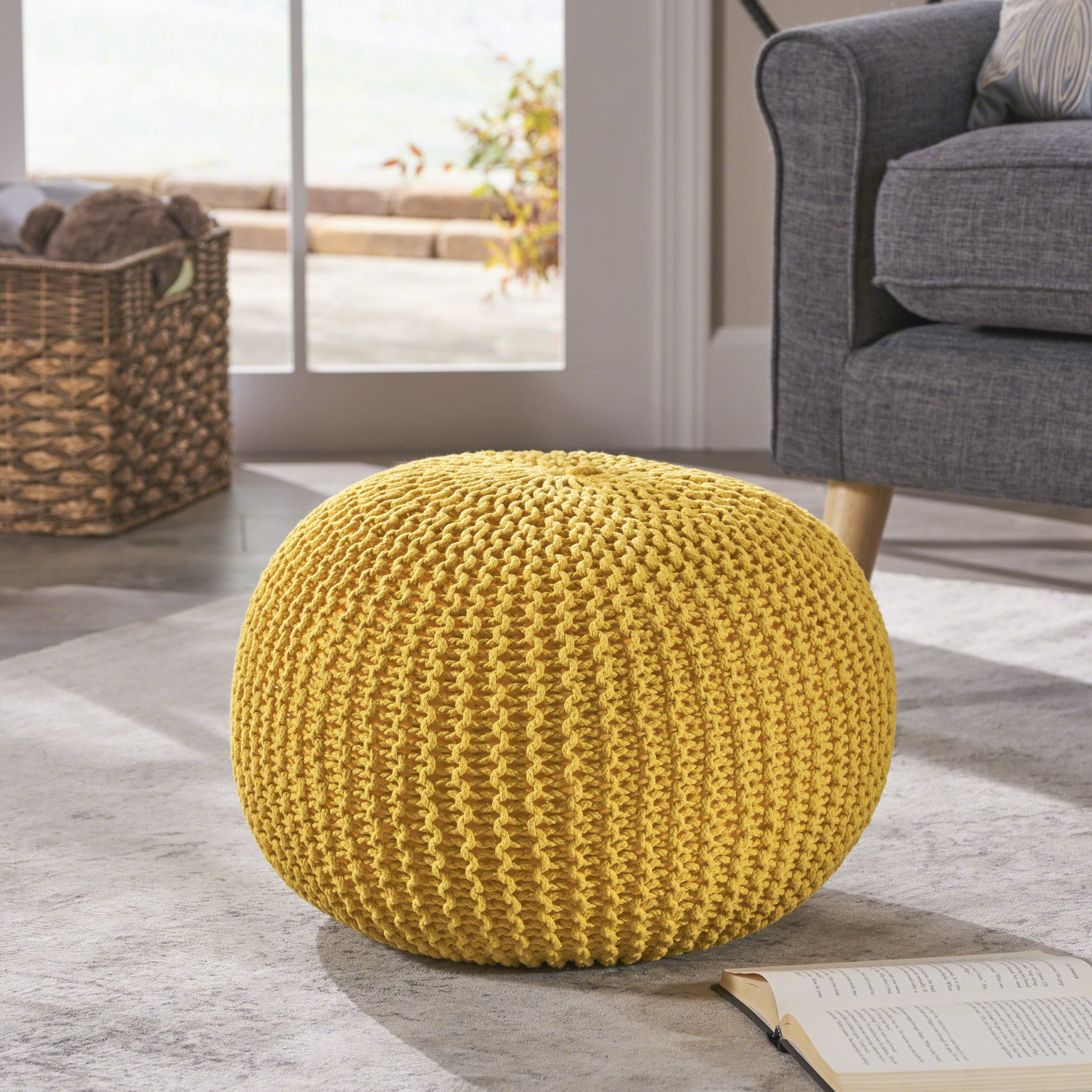 Cotton Knitted Pouf - Yellow