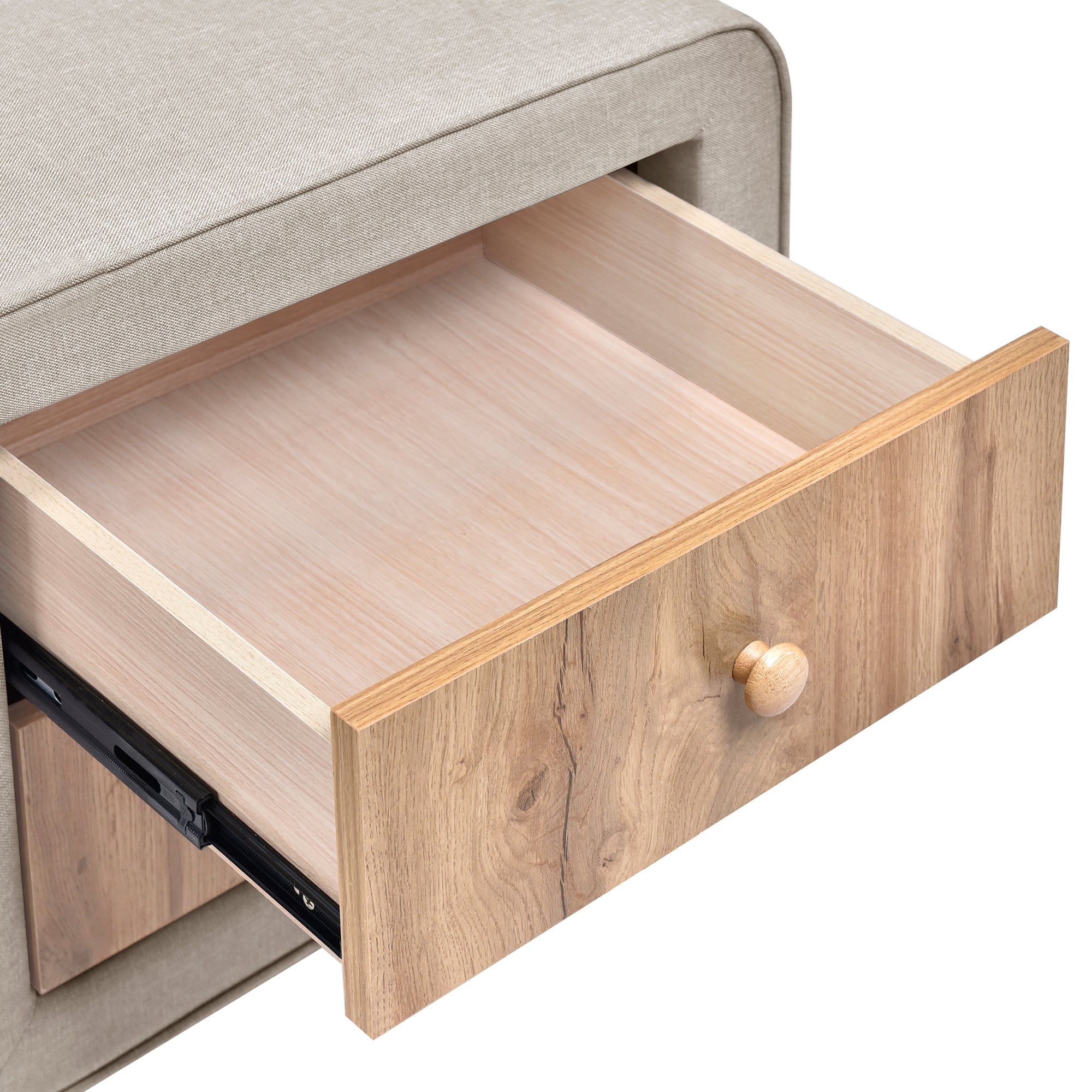 Upholstered Wooden Nightstand with 2 Drawers - Beige