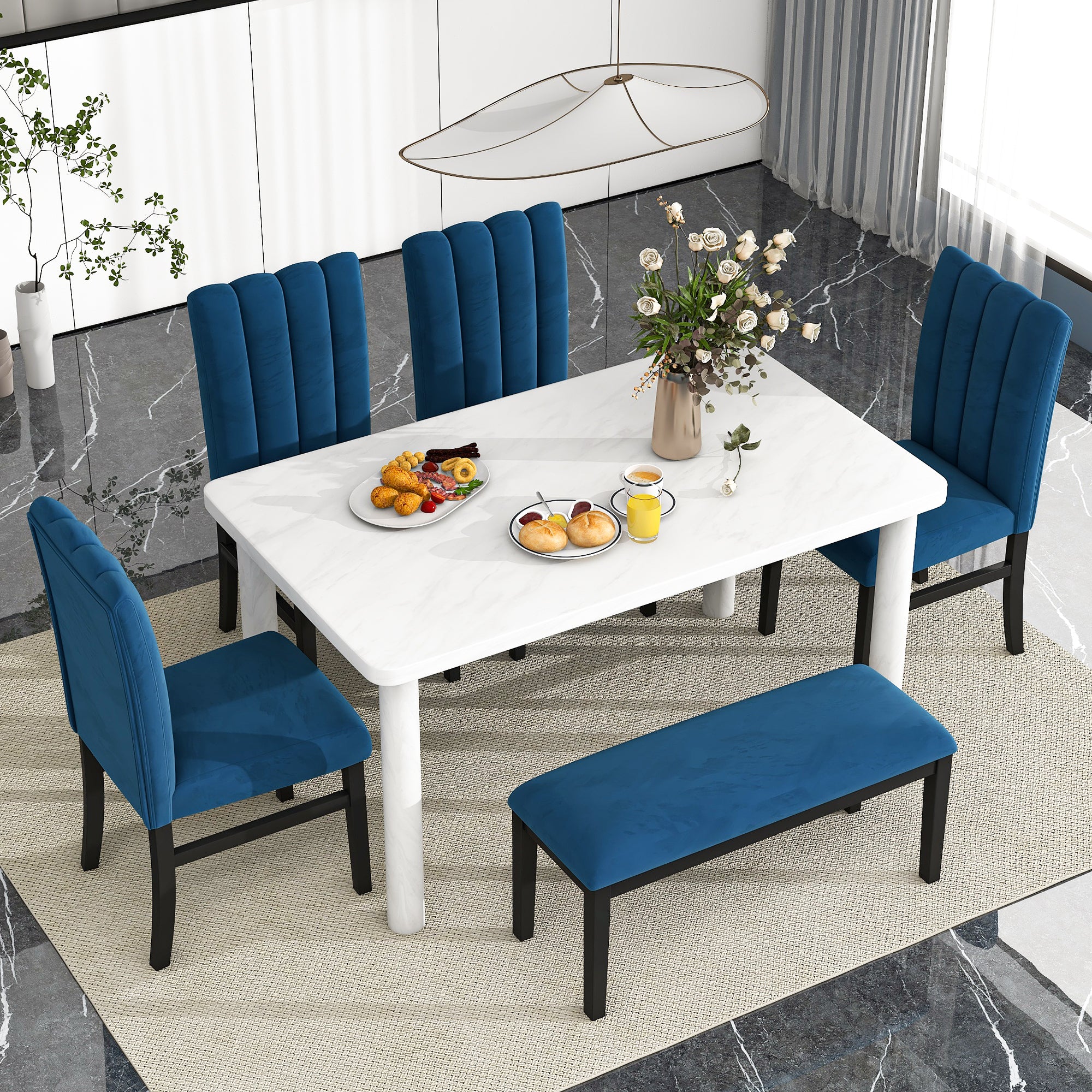 Dining Set Marble Veneer