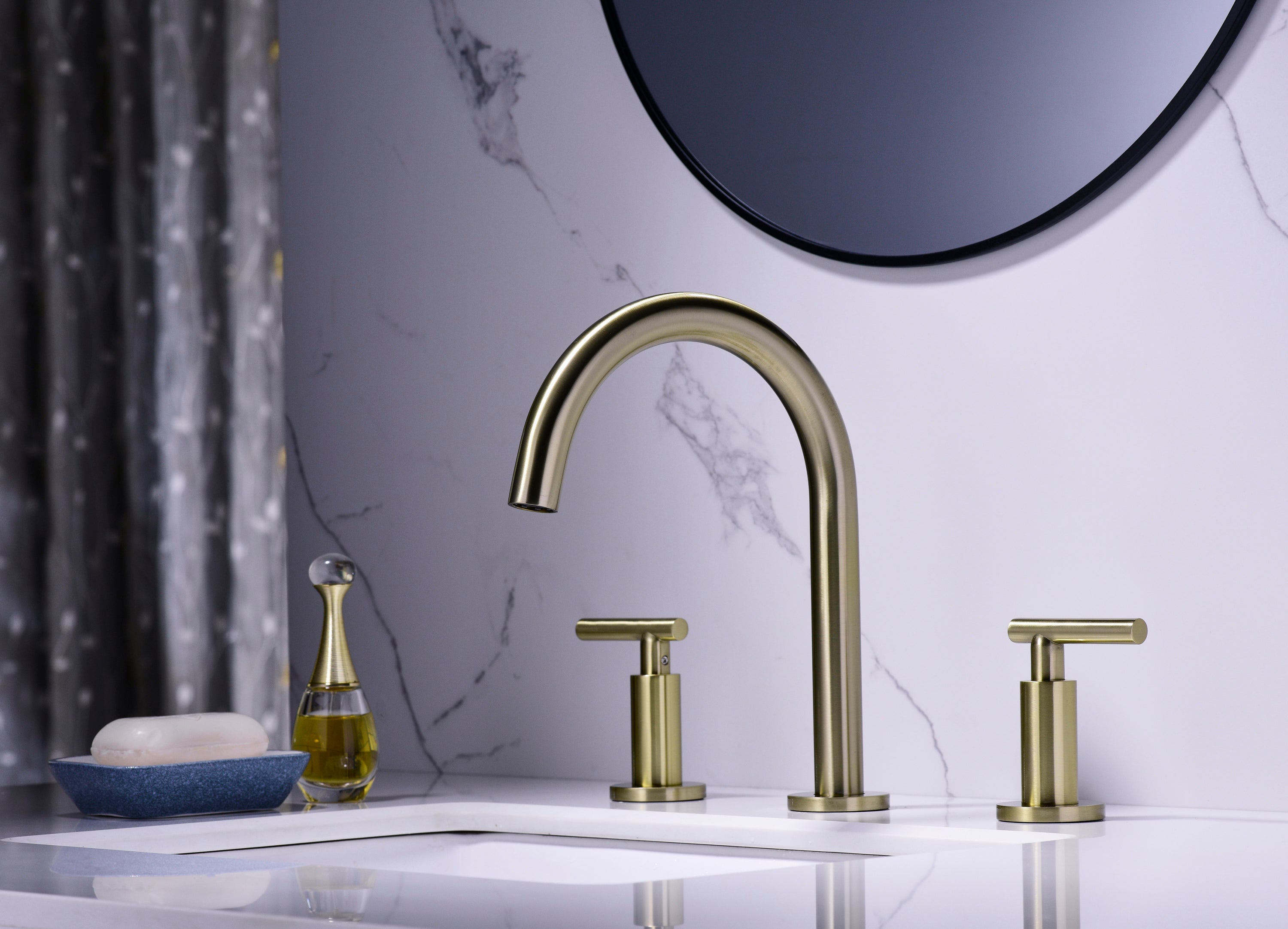 Two Handle High Arc Widespread Bathroom Sink Faucet 3 Hole - Gold