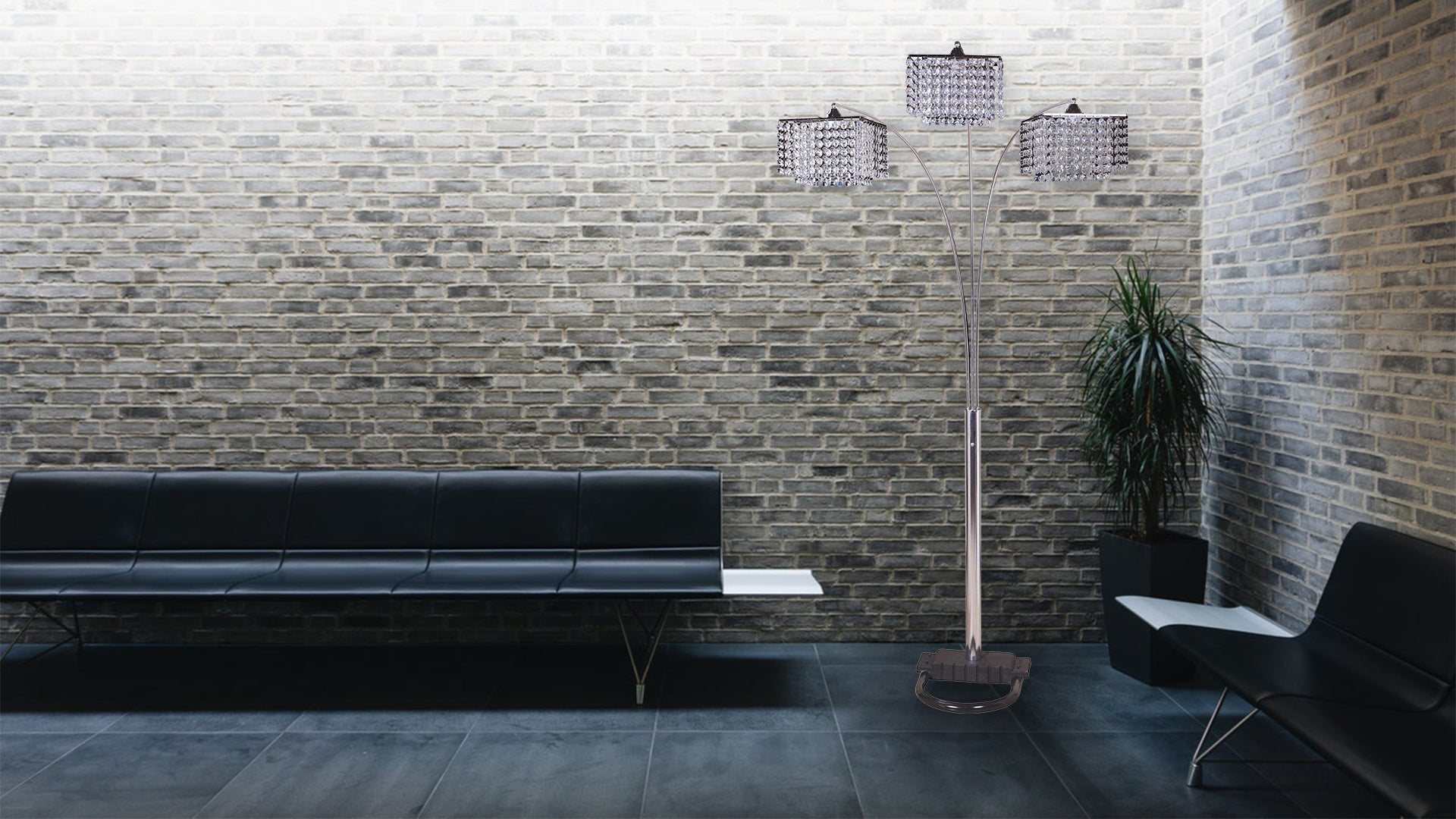 84"H 3-Shade Crystal inpired Arch Floor Lamp