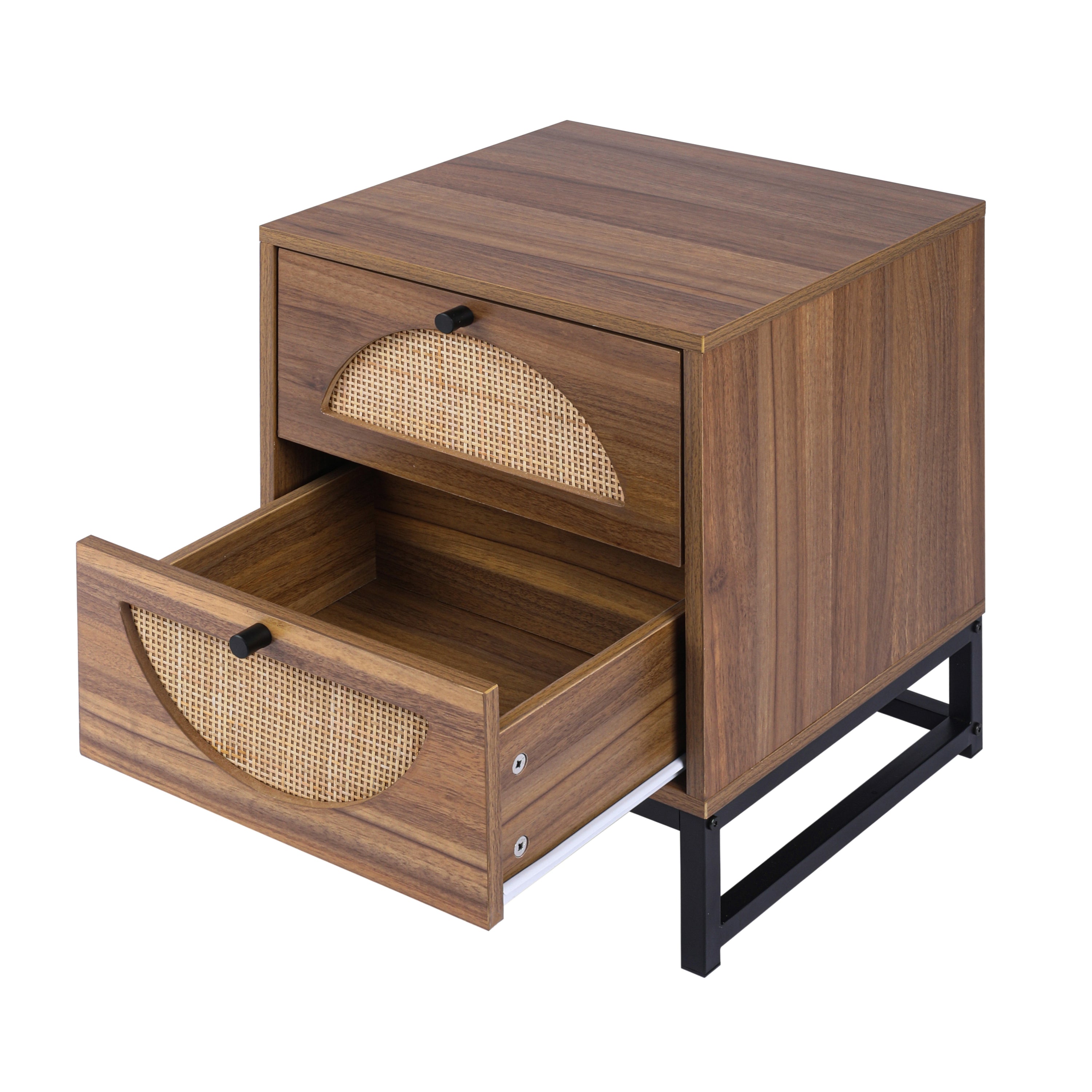 Natural rattan 2 Drawer Side table, Nightstand Side - Walnut