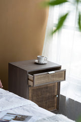 28"Tall Storage Cabinet with Grey Finished Surface Bohemian Handicraft Bedside Table with Drawer and Door